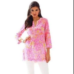 Lilly Pulitzer Marco Island Tunic Hot Pink Cotton Beach Summer Size Medium